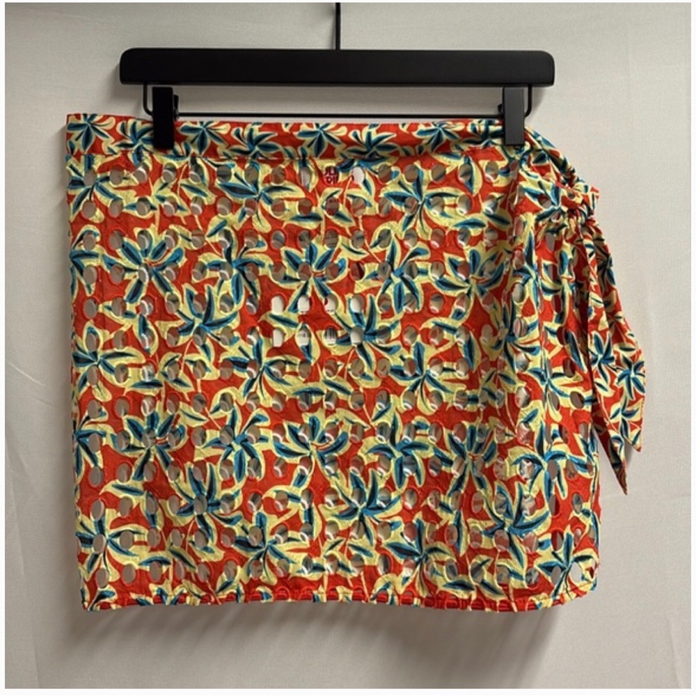 SOLID & STRIPED Mini Wrap Pareo Swim Skirt Eyelet Daze Coral XS/S NWT